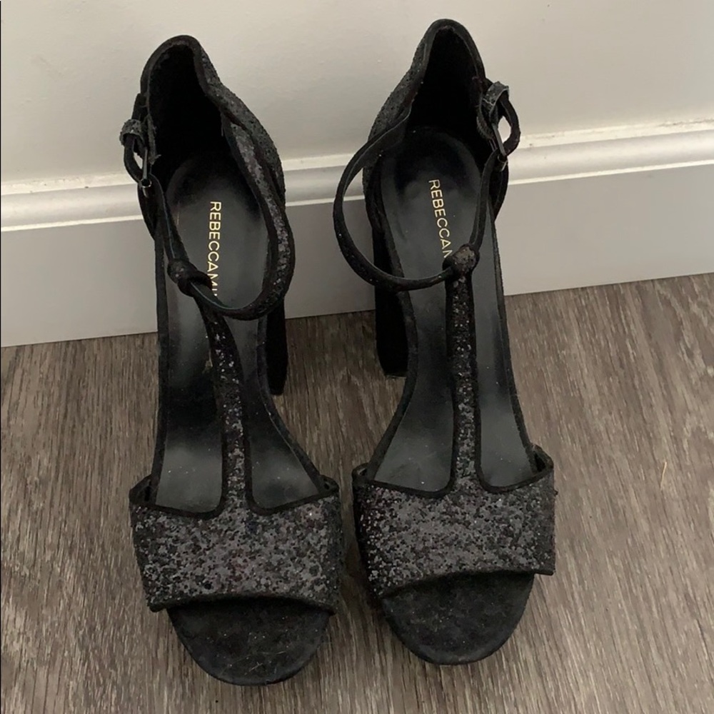 Rebecca Minkoff glitter and suede heels